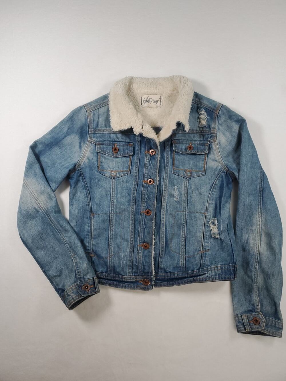 White Crow Jacket Womens Medium Blue Denim Distressed